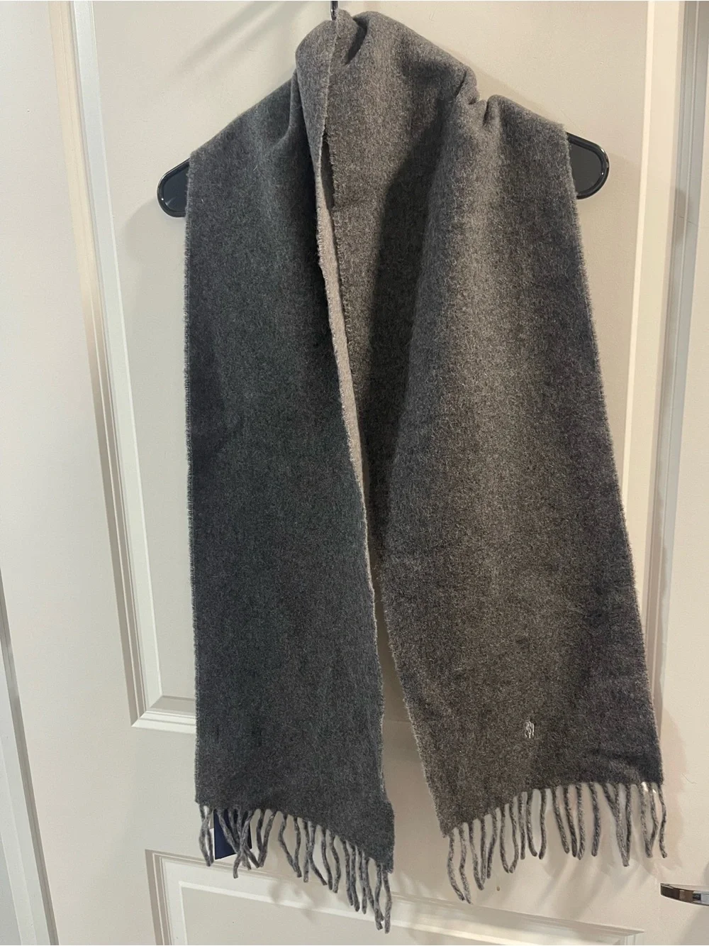 Polo by Ralph Lauren Dark Gray Wool-Blend Scarf with Fringe Made In Italy